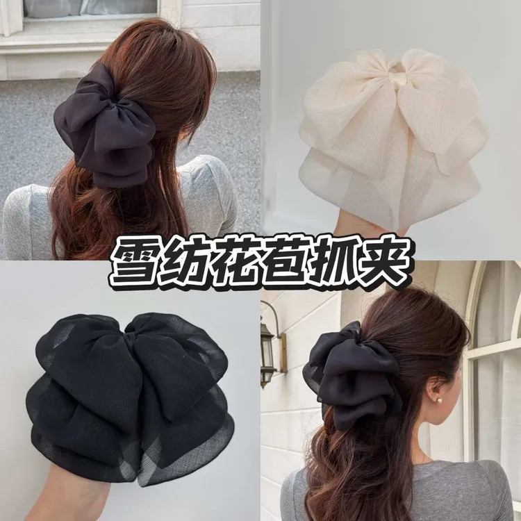 雪纺温柔气质仙女高品质纱森系三层蝴蝶结抓夹后脑勺优雅马尾发夹