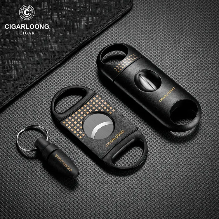 茄龙入门雪茄刀便携雪茄v型剪刀不锈钢刀刃雪茄钻雪茄剪套装三件