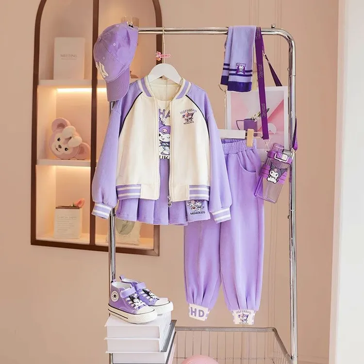 新品巴拉巴拉三件套女童棒球服春秋套装库洛米外套百褶裙中大儿童