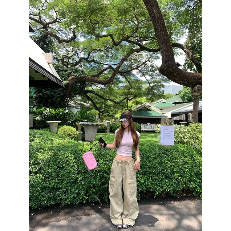 韩系时髦气质修身圆领蝴蝶结T恤上衣高腰显瘦小众休闲阔腿工装裤