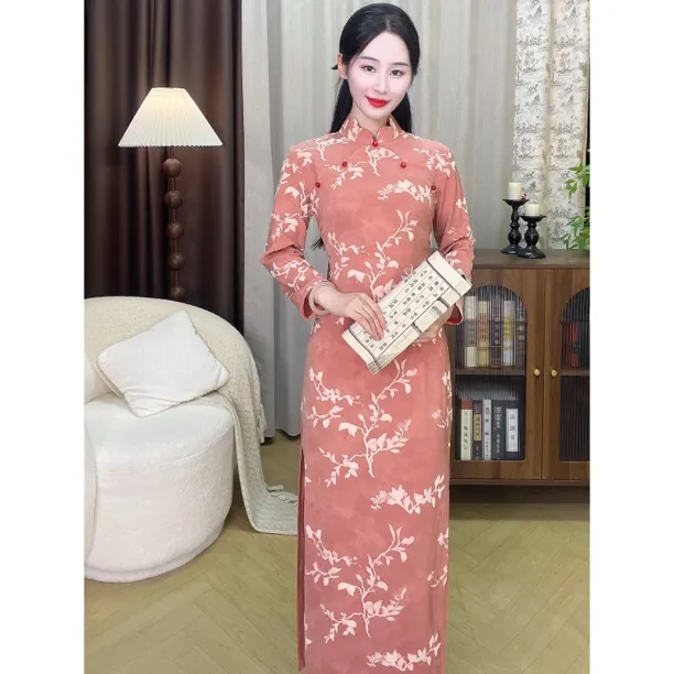 【心懂旗袍-喜迎】温柔减龄显白新中式古典长款旗袍