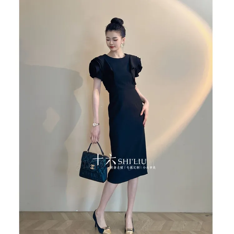 【十六定制】回转巴黎·收腰修身小众设计感连衣裙小个子时尚9830