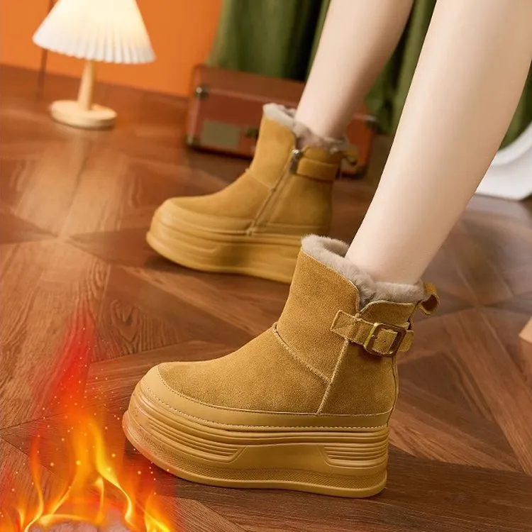 明星网红增高雪地靴女2024年冬季新款加绒加厚爆款百搭马丁短靴女