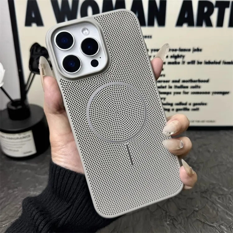 适用苹果iPhone16promax超薄散热细圈磁吸手机壳15网孔情侣保护套