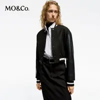 【贤哥专享】MOCO春毛呢拼接短款黑色棒球服夹克外套MBD1JKT021