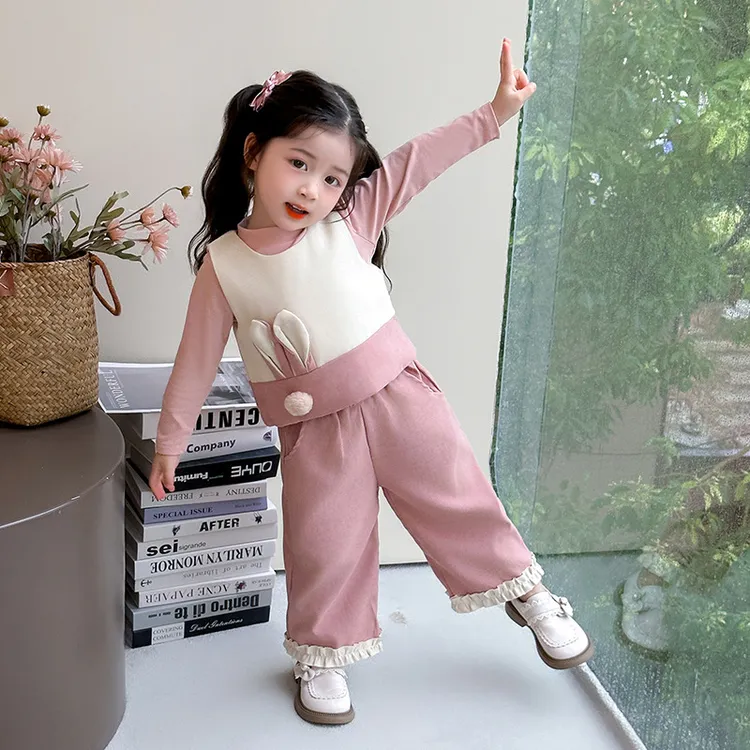 女童兔耳朵三件套洋气儿童秋季2025新款韩版小香风校园套装童装潮