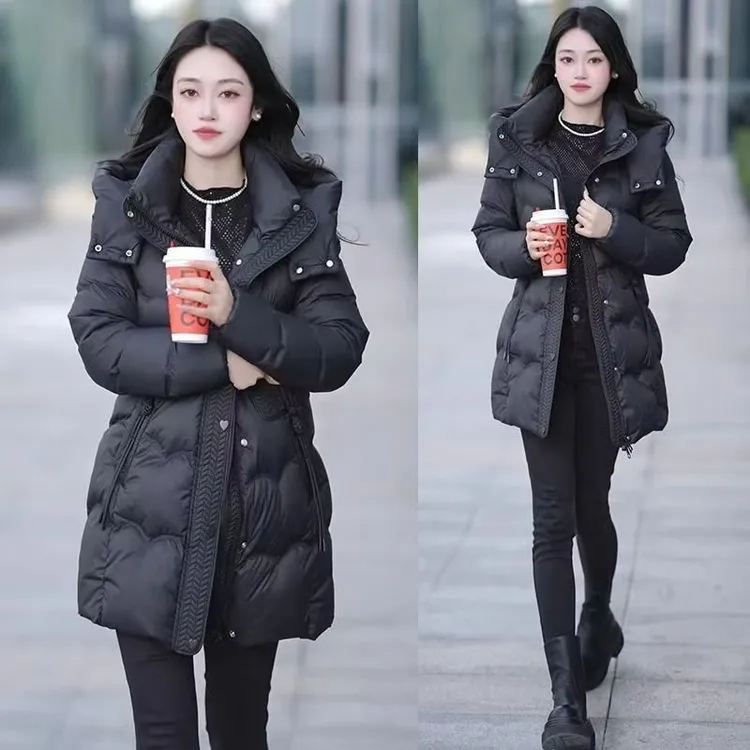 90白鸭绒过膝中长款羽绒服女冬季保暖2025修身高档加厚外套