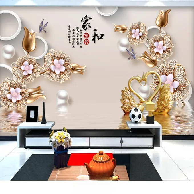 8D新中式电视背景墙壁纸家和现代简约大气客厅沙发影视墙装饰壁画