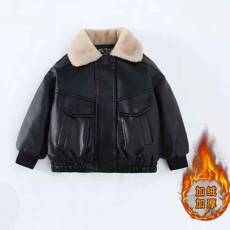 男童加毛加厚皮衣外套2025新款帅气时髦宝宝加厚上衣儿童机车夹克