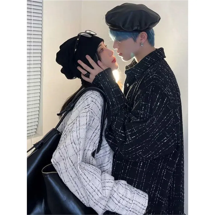 小香风格子外套男装春秋款休闲宽松百搭ins潮牌痞帅高街情侣夹克