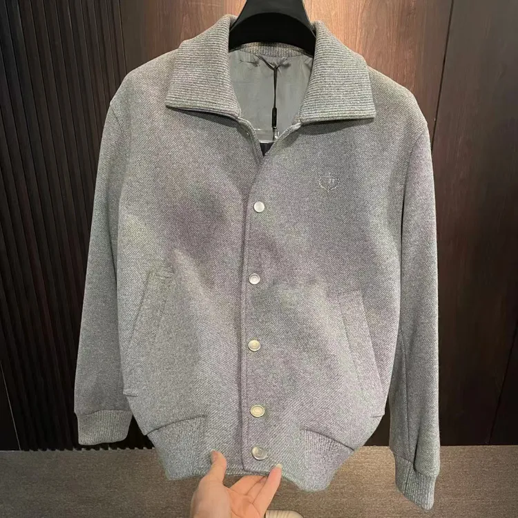 轻奢时尚高定男士雅痞刺绣羊毛混纺按扣休闲夹克短款男款秋冬外套