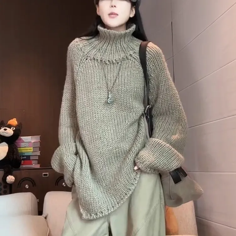 软糯高领毛衣针织衫女秋冬新款慵懒风洋气减龄宽松显瘦中长款上衣