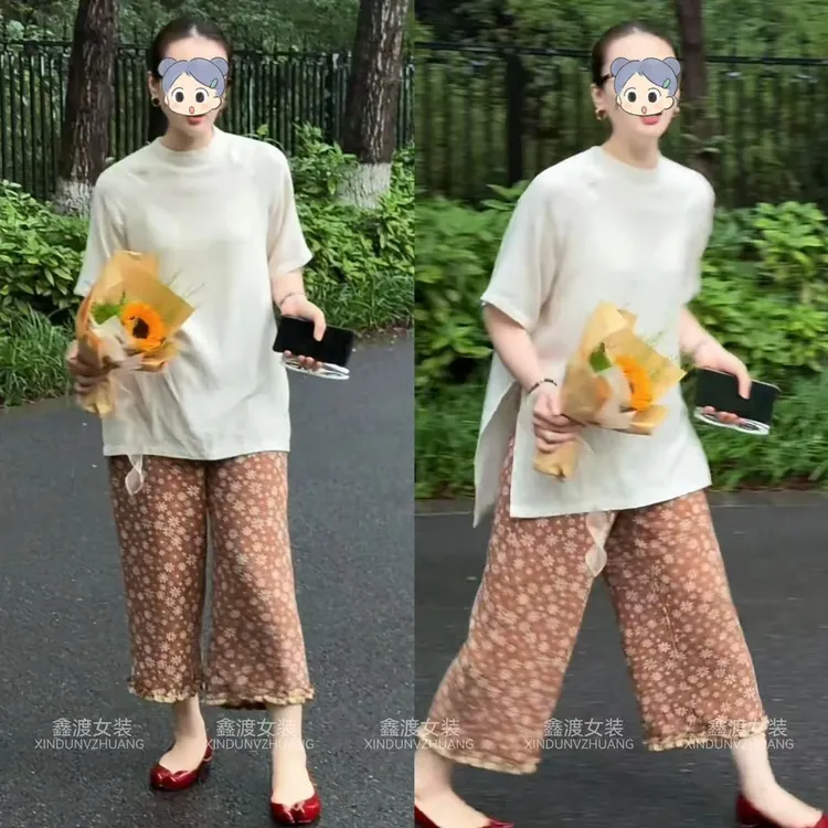 2025夏季新款时尚显瘦气质女士网红洋气两件套百搭款D21112