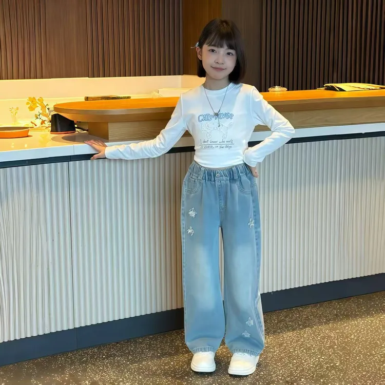 女童秋季牛仔裤时尚洋气牛仔裤秋季舒适中大童牛仔裤小女孩牛仔裤