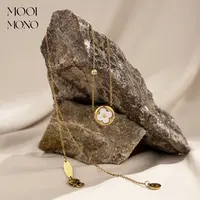 钛钢项链 MOOI MONO＂金豆豆＂圆形四叶草钛钢ins电镀项链J42P114