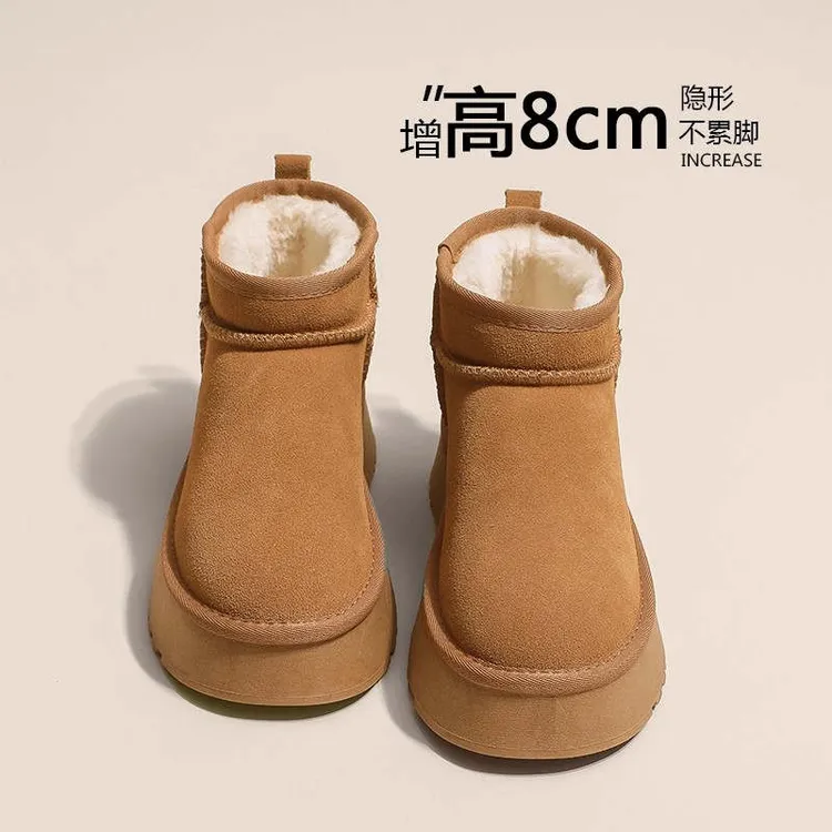 新百伦内增高8cm厚底雪地靴女款2025新款冬加绒短靴保暖面包棉鞋