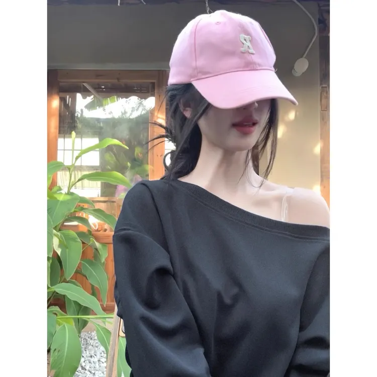 许我耀眼赵露思许妍同款衣服斜肩卫衣露肩设计感上衣女2025新款秋