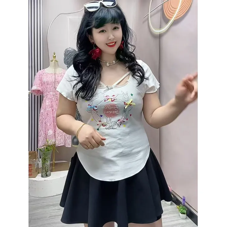 岚岚大码女装欧货新款镂空领纯欲风百搭显瘦女神衫上衣3121