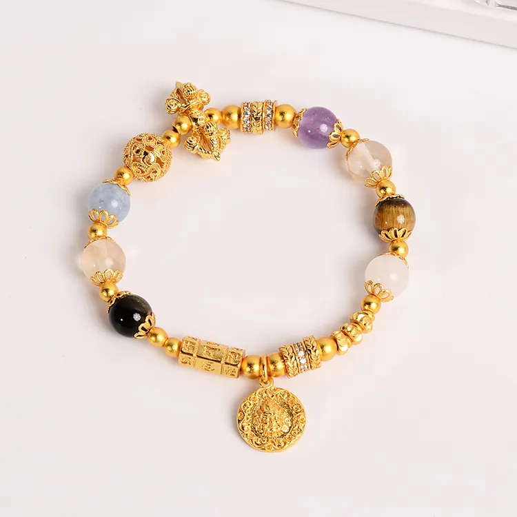 铜合金手链 新中式国潮风黄财神彩色串珠手链女金刚杵轻奢手饰品