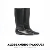 AP洛哥25187X【幽影】胎牛皮小方头黑色极简一脚蹬中靴高帮鞋子