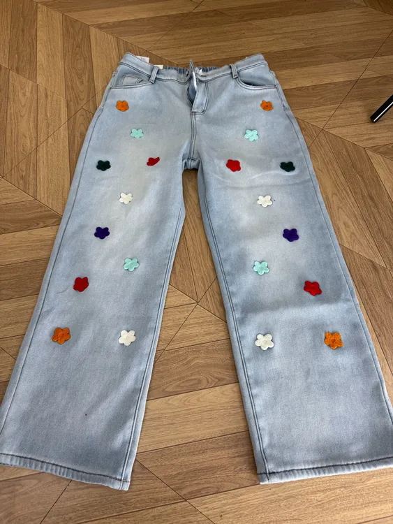 AHLIMA大码女装2025推荐款休闲裤水洗牛仔裤高腰长裤冬季百搭显瘦