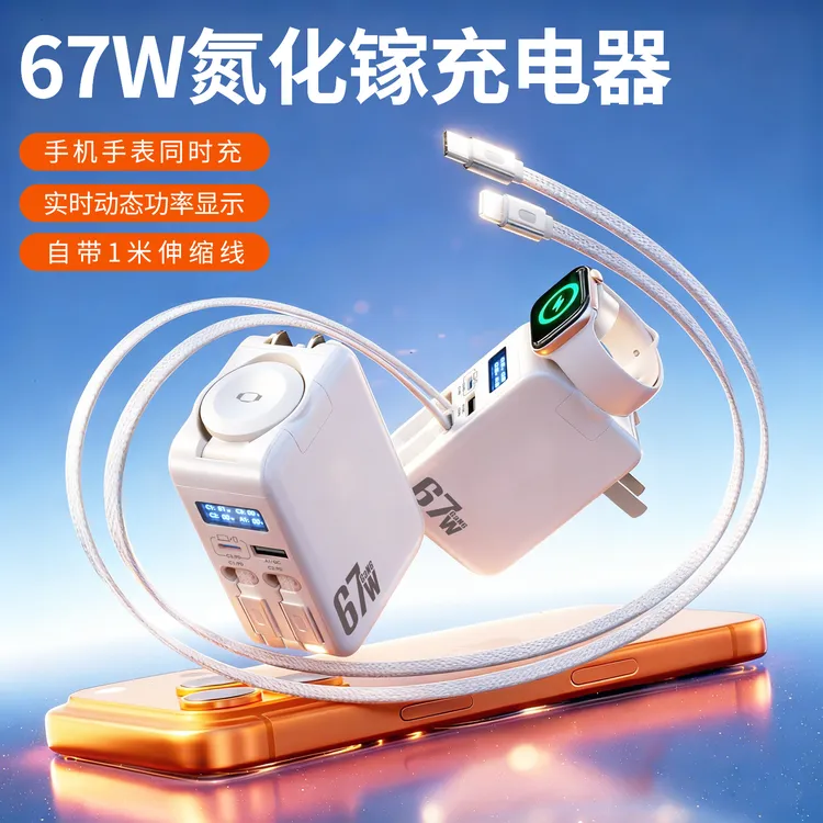 67W自带伸缩线氮化镓充电器适用苹果小米手机笔记本苹果手表耳机商品图