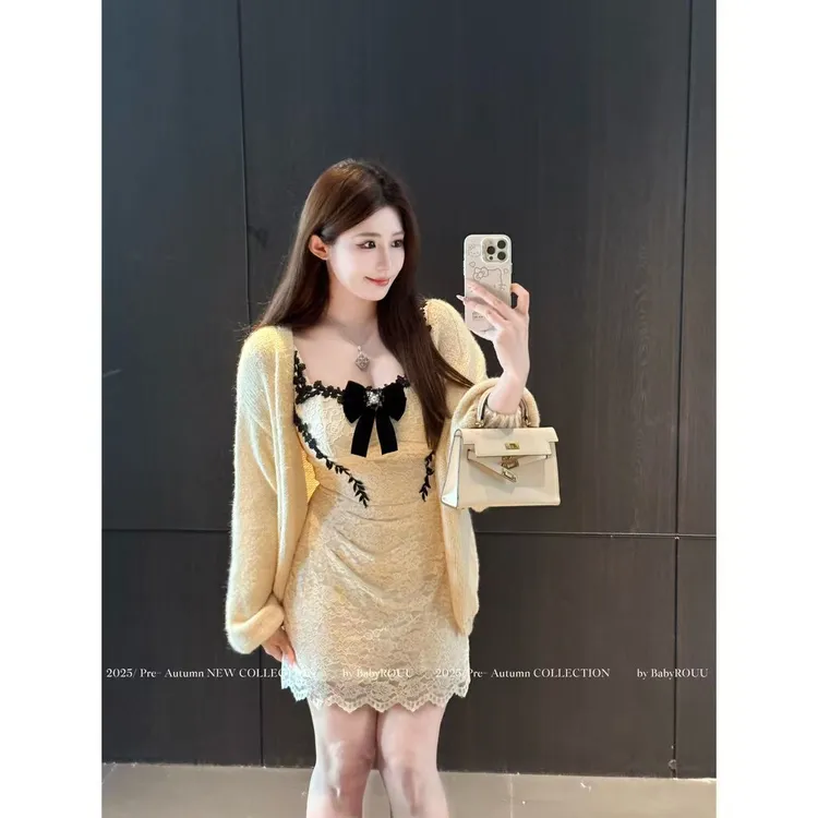 【现货】【白月花卉】温与柔小香风蕾丝性感吊带裙法式轻奢气质鱼尾裙