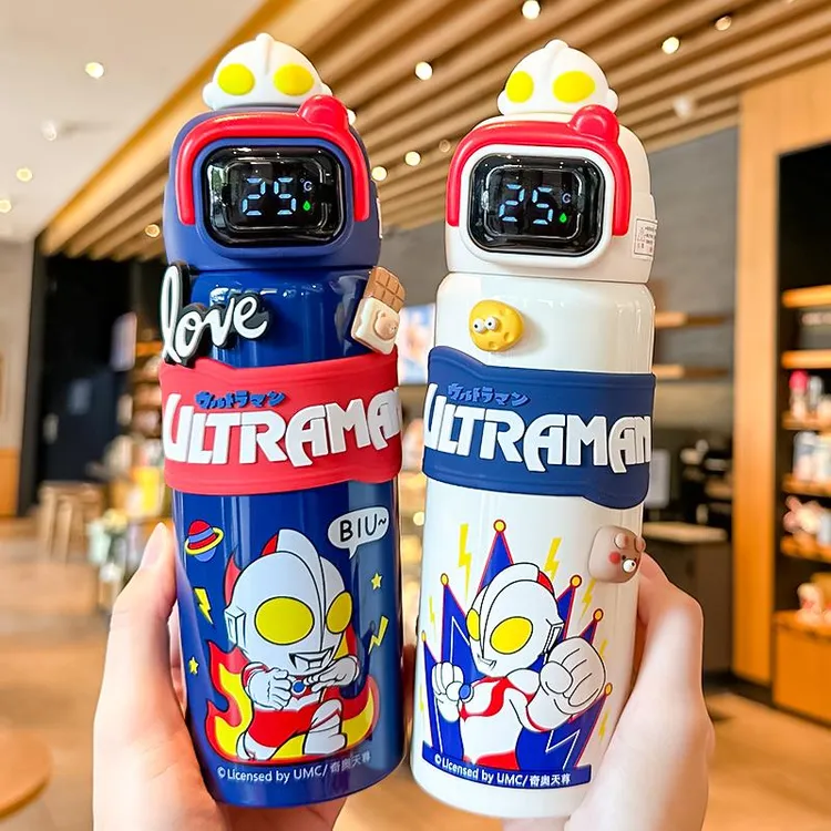 奥特曼智能显温儿童保温杯男孩316食品级吸管杯学生上学专用水杯