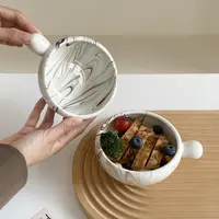 430ml 11.5*6cm 4.7寸水墨把手圆碗高颜值沙拉碗水果碗