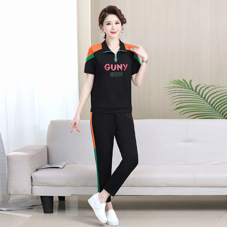 韩版夏装休闲运动套装休闲服减龄宽松大码印花气质时尚两件套