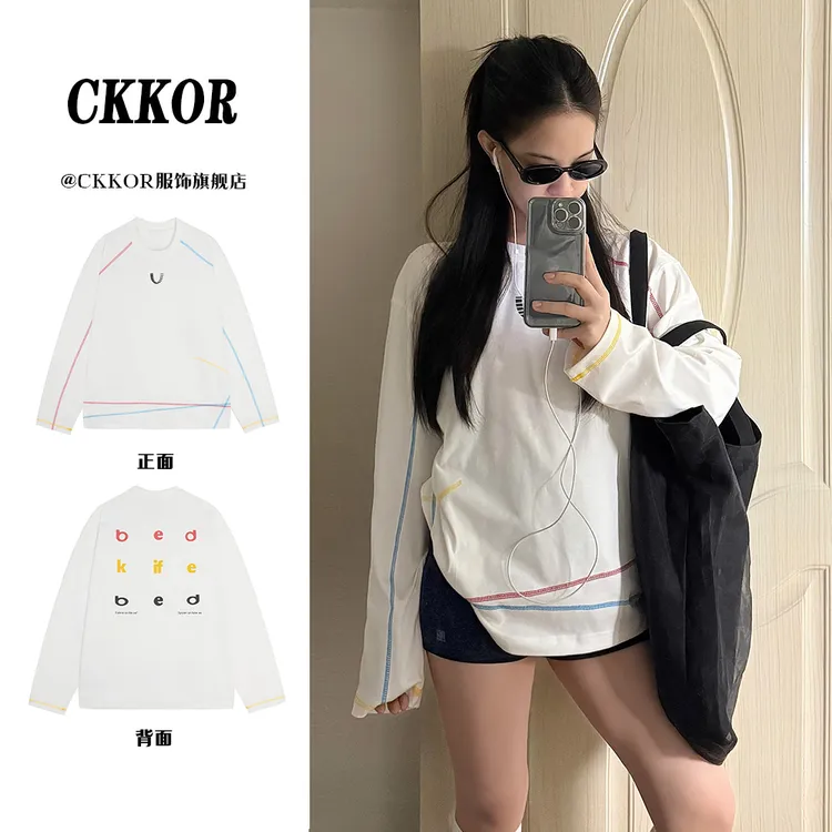 CKKOR美式复古春秋新款时尚休闲户外骑行衣男女百搭圆领长袖上衣