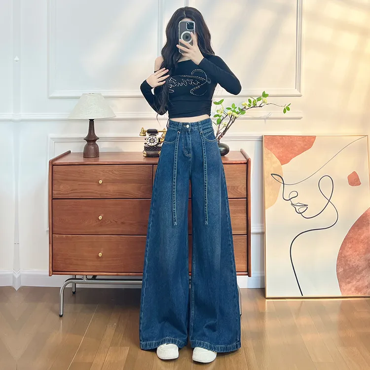 阔腿牛仔裤女春秋夏季2025新款宽松显瘦气质潮流辣妹拖地直筒裤子