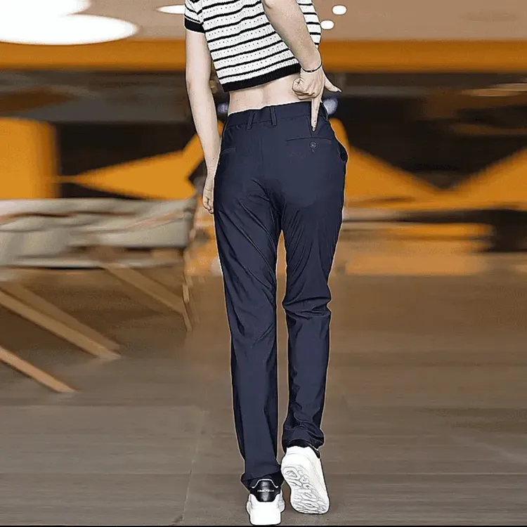 休闲裤男2025新款春夏季薄款修身小直筒弹力西装商务男大码冰丝