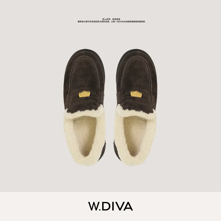 W.Diva【金币毛毛鞋】冬季高丝光牛反绒毛毛乐福鞋休闲鞋54X113371