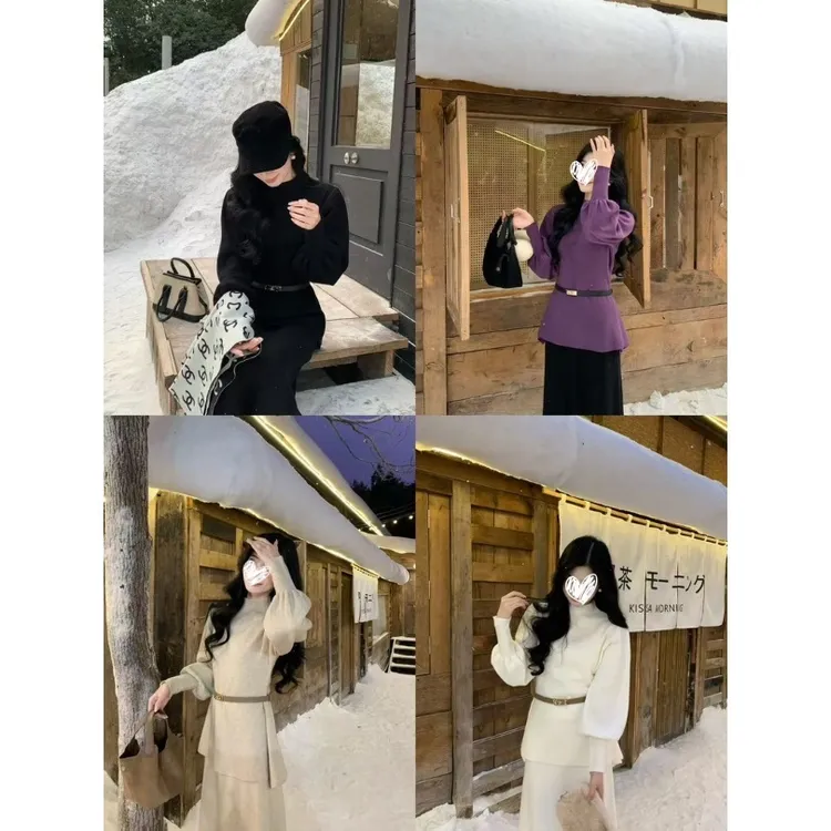 极简风灯笼袖毛衣针织衫女秋冬新款宽松气质显瘦百搭上衣