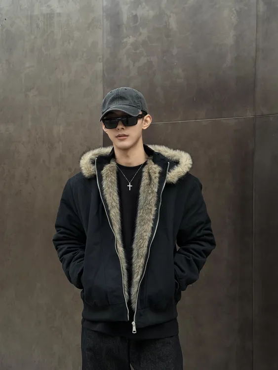 Sialoss美式可拆卸连帽座山雕棉服外套男款秋冬加厚保暖短款夹克