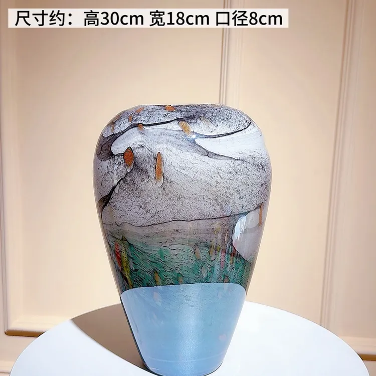 轻奢风格水墨风绿色琉璃花瓶桌面玄关装饰花器
