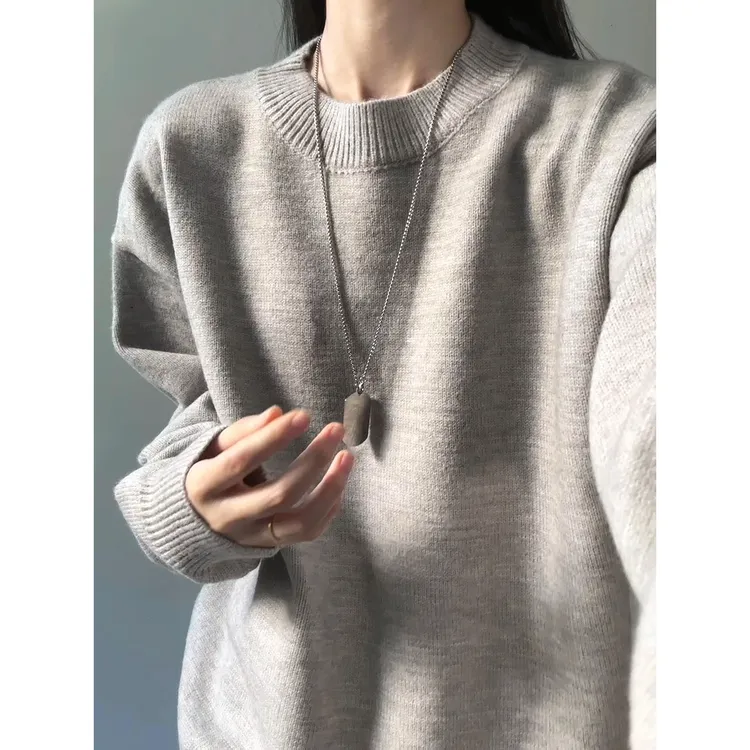 纯色圆领针织衫男士宽松秋冬季内搭保暖毛衣男慵懒休闲打底毛线衣