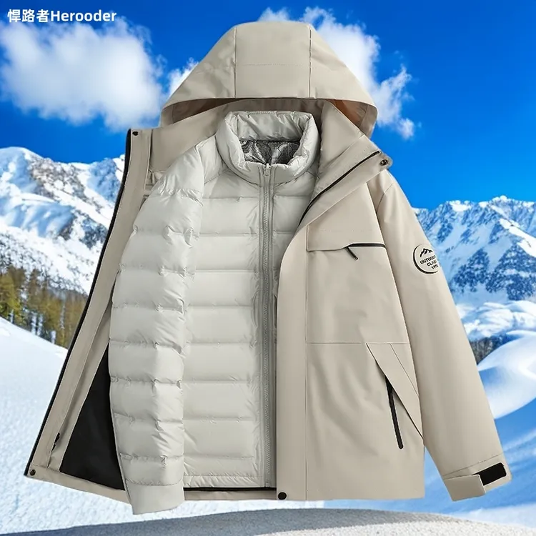 悍路者新国标90羽绒内胆三合一冲锋衣女登山服男防风防水大码定制