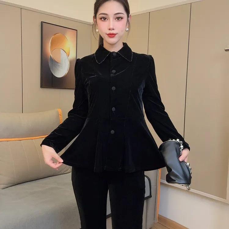 6796设计师原创高端品质时尚休闲新中式国风醋酸丝绒女神上衣秋季