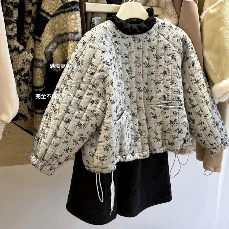 女童套装2025秋冬新款儿童韩版碎花夹棉棉服棉衣宝宝加厚两件套潮