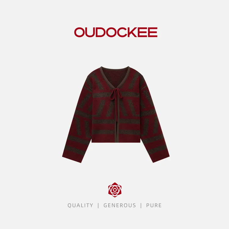 OUDOCKEE 鸥鸥【干枯玫瑰】韩系气质复古时尚V领毛衣 MACY1106T