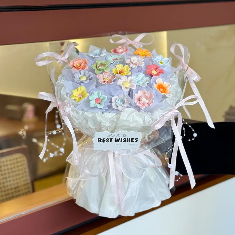 景德镇成品手工高温陶瓷花束多巴胺简约小清新圣诞生日礼物送女生