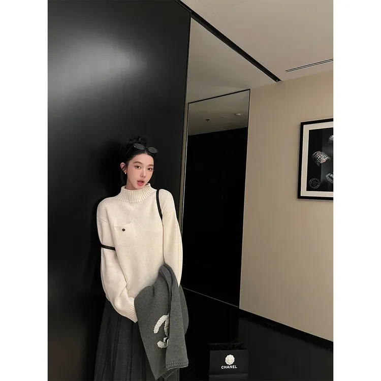 区区欧阳'乖乖老女'！自留款 502G超重磅100羊毛口袋毛衣针织衫