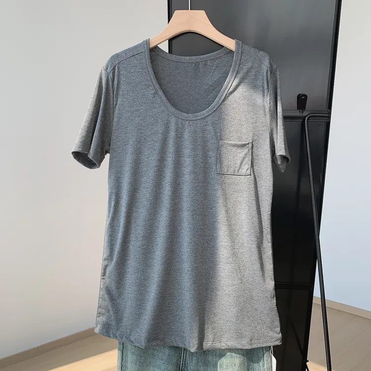 慵懒风气质休闲百搭纯色高级感U领宽松短袖T恤女夏季新款垂感上衣