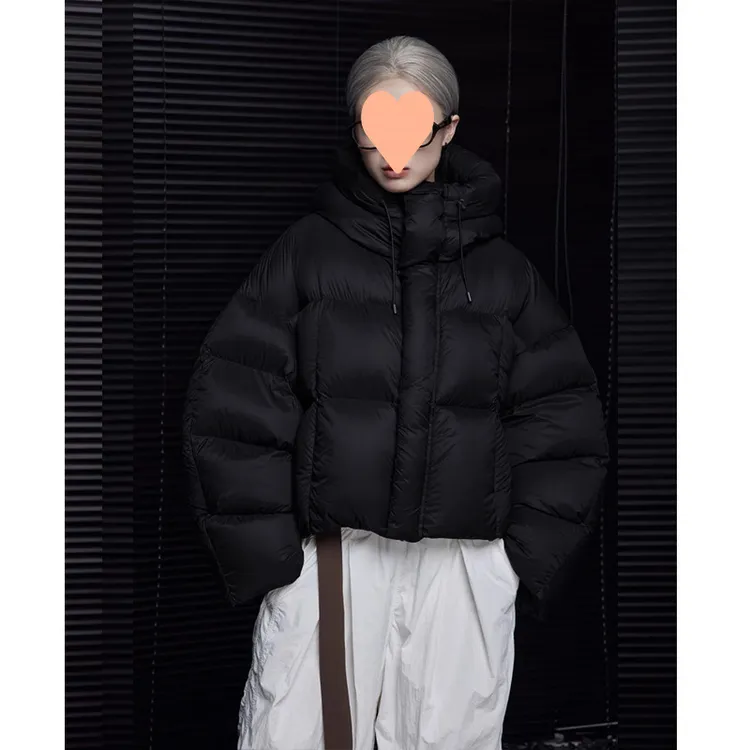 泡芙短款服服女2025冬季新款美式面包服设计感连帽外套