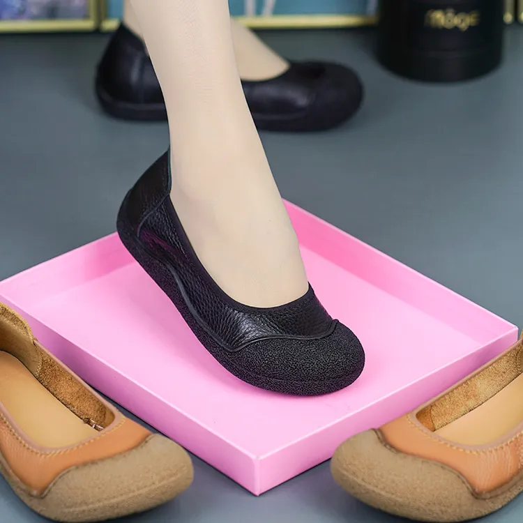 RY6678真皮小单鞋头层牛皮圆头平底软底软面舒适百搭休闲女鞋