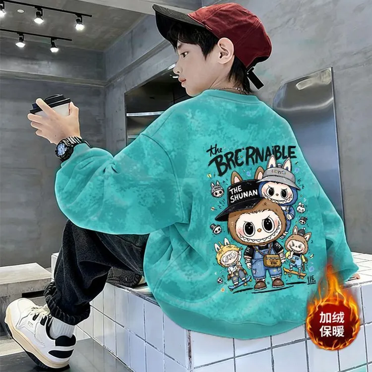 贝尔熊男童加绒卫衣2025新款儿童装炸街春秋款秋季潮2025秋装上衣