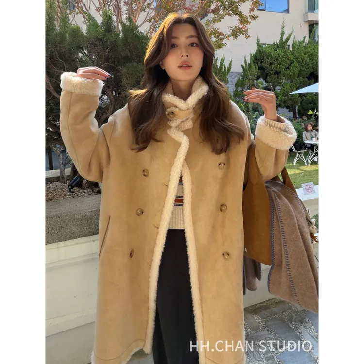 HH.CHAN“黄油double”100%羊毛羊羔双面穿长款加厚外套HH55R40068