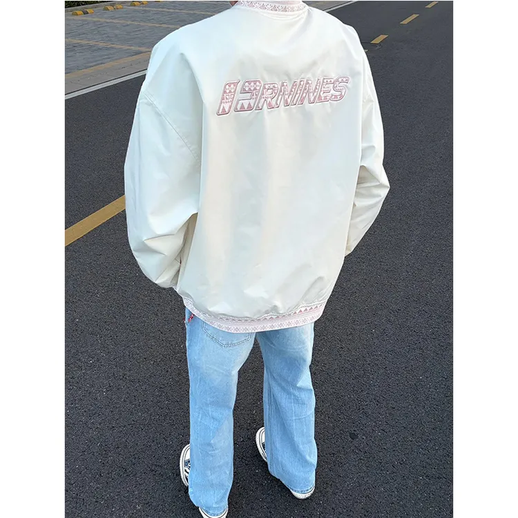 立领刺绣男生外套民族风提花拼接夹克大码cleanfit美式痞帅棒球服